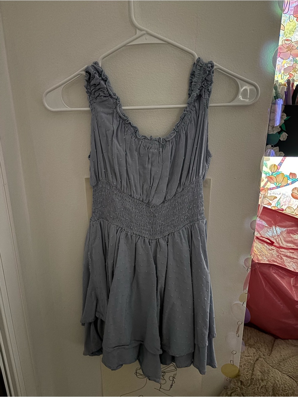 Urban Outfitters Dusty Blue Smocked Dot Dress - Picture 3 of 4